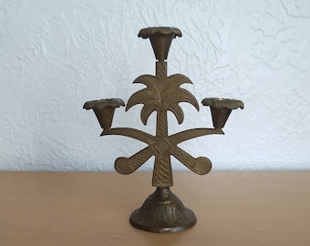 vintage brass palm tree 3 candle holder candelabra, Mid-Century, home decor ~ GallivantsVintage