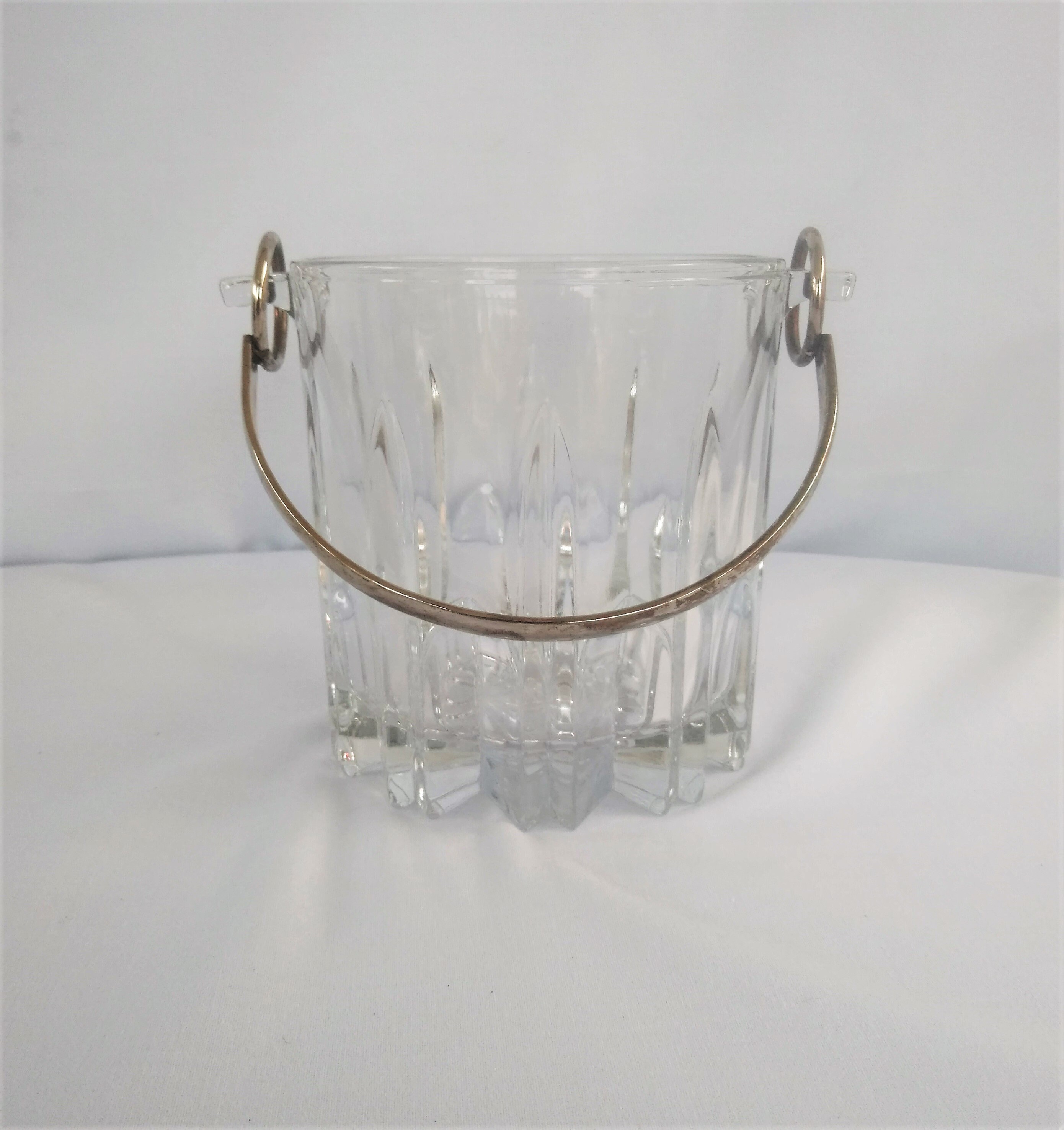 Small cut crystal ice bucket silver plated handle made in Etsy