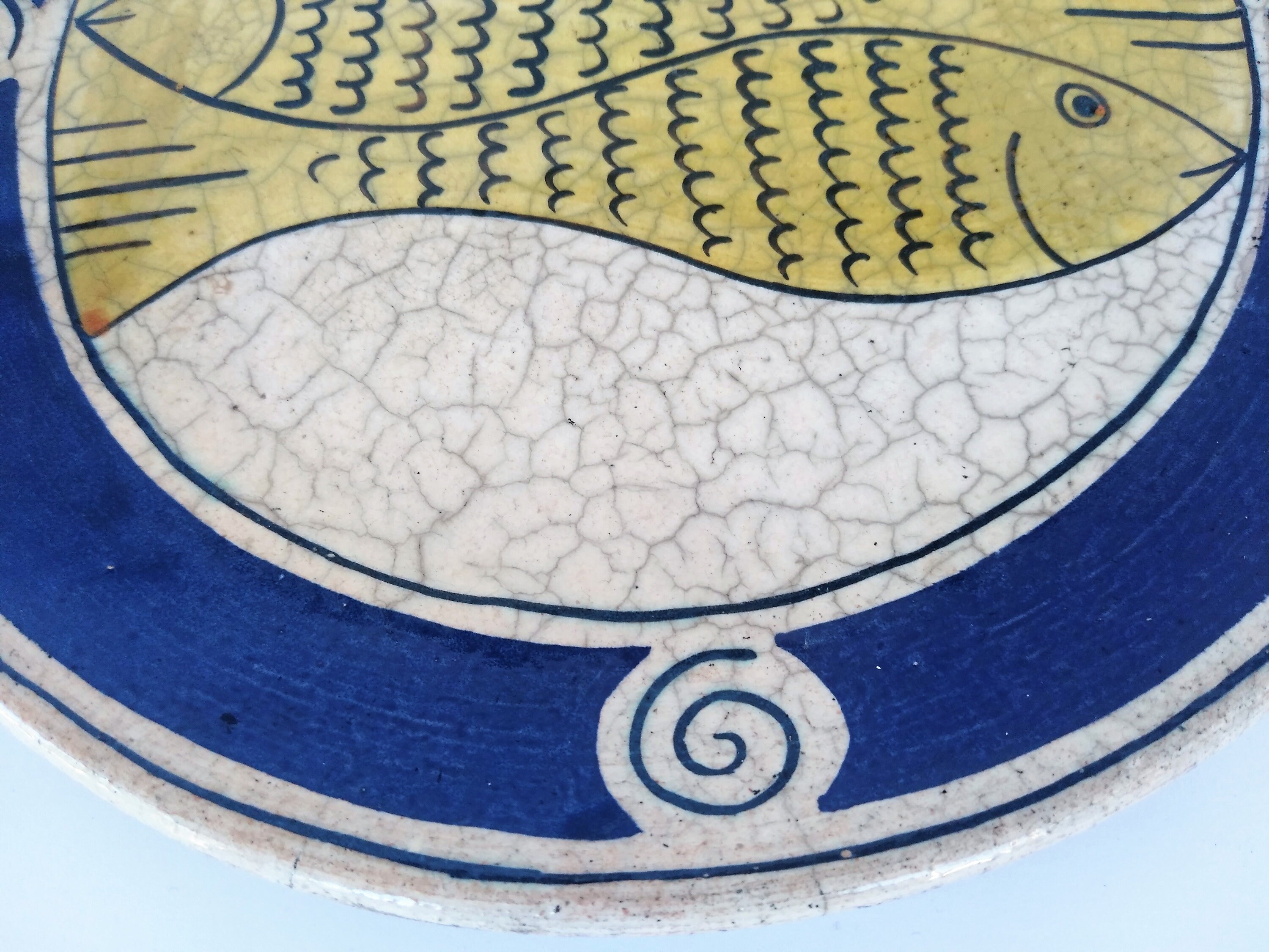 Hand made ceramic Fish plate 3 fishes blue white signed folk Etsy