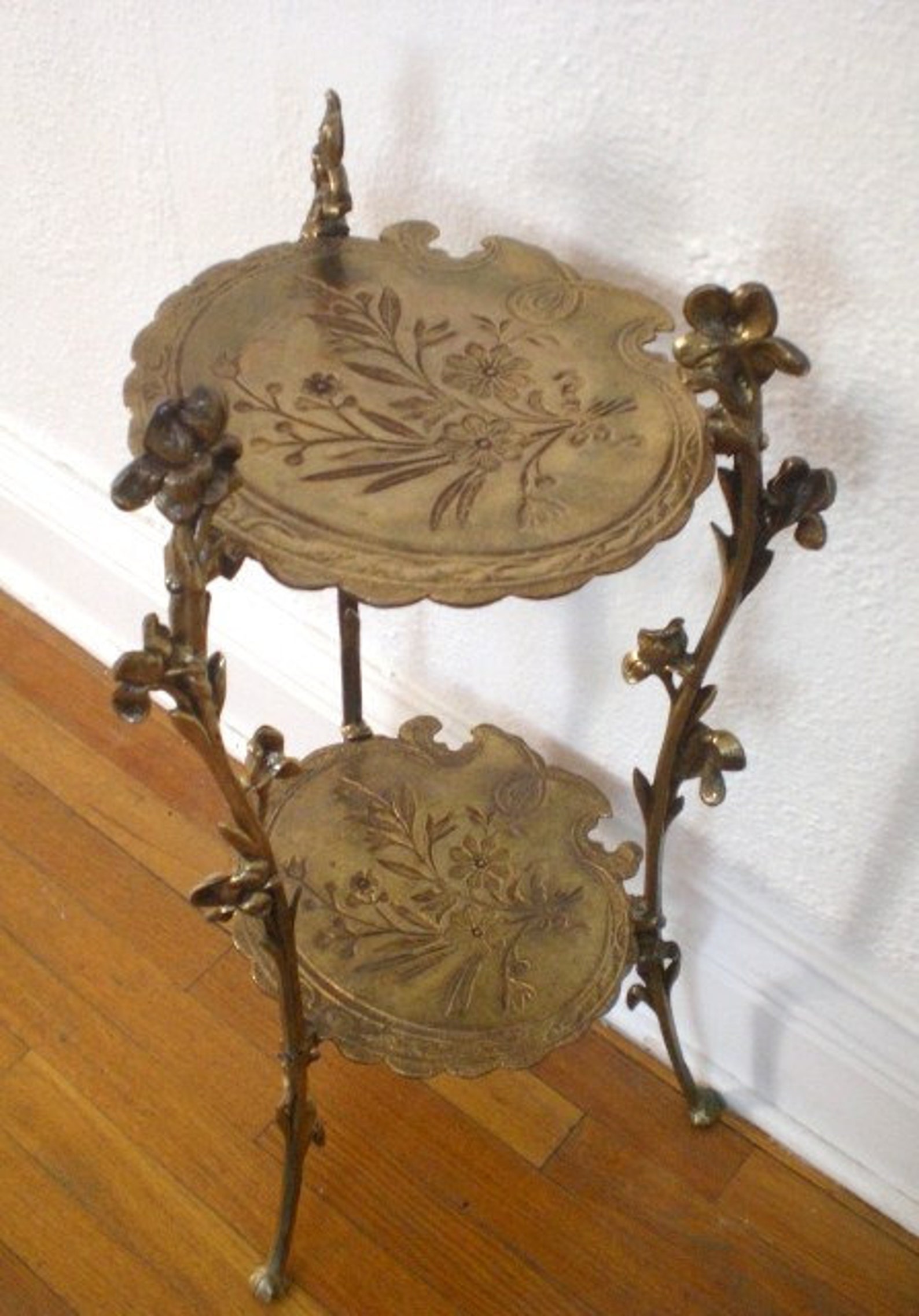 Antique Brass Plant Stand Vintage Two Tiered Victorian Etsy