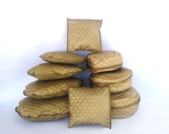 vintage gold quilted vinyl China dish storage bags, set of 9, Mid-Century kitchen ~ GallivantsVintage
