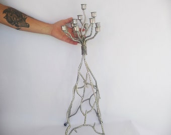 metal brutalist floor candelabra, 29" tall, 12 branch, handmade, unique, candle holder ~ GallivantsVintage