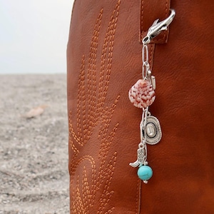 Coastal Cowgirl Keychain: Silver Charm with Florida Shell