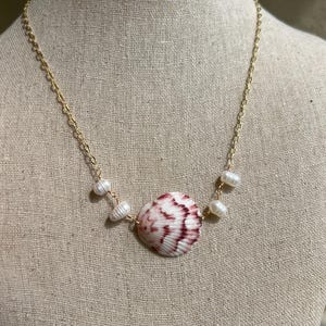 Calico Scallop Shell Necklace With Pearls | Gold Plated, Handmade