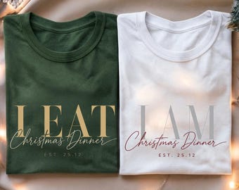Christmas Dinner Matching Couple T-Shirts, Cheeky Newlywed Married Xmas Set, Funny Naughty Couples Gift