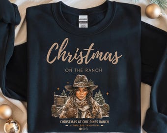Christmas On The Ranch T-Shirt, Leopard Print Cowgirl Sweatshirt, Western Christmas Tee, Chic Farmhouse Holiday Gift
