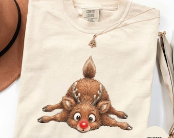 Comfort Colors Funny Reindeer Christmas Shirt, Cute Flat Reindeer Tee, Vintage Xmas Sweatshirt, Retro Holiday Gift, Funny Christmas Tee