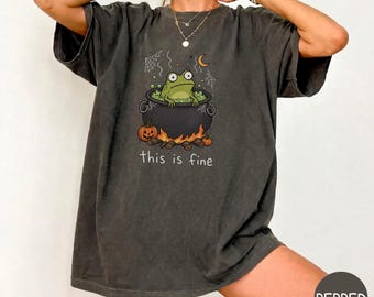 This Is Fine Frog Shirt, Frog in Cauldron Tee, Funny Halloween Frog T-shirt, Comfort Colors Witchy Frog Top, Spooky Season Frog Lover Gift