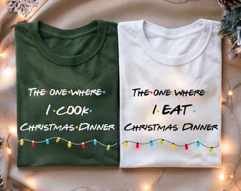 Christmas Dinner Matching Couple T-Shirts, Cozy Retro Sitcom Style Set, His and Hers Cooking Xmas Gift, Newlywed Shirts, Xmas Day, Pyjamas