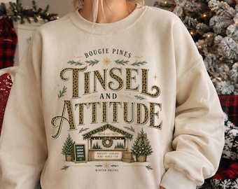 Leopard Print Farmhouse Christmas Sweater, Bold Print VSCO Xmas Sweatshirt, Sassy Statement Christmas Tee, Chic Winter Gift