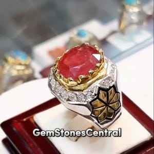 Beautiful Pink Ruby Men&#39;s Ring in 925 Sterling Silver Genuine Ruby Gemstone Ring Handmade Ruby Jewelry Gift for Him