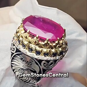 Beautiful Quality Pink Ruby Men Ring Original Yaqoot Ruby Ring Unique Design In Sterling 925 Silver Ruby Ring For Men