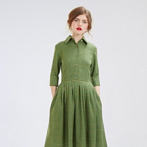 Green wool dress - 1950s elegant shirtwaist mother of the bride dresses by Mrspomeranz