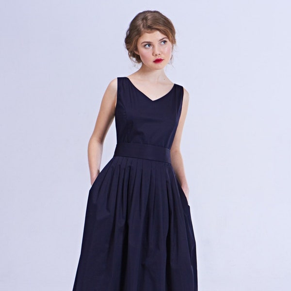 Special Occasion Dress, Blue Swing Dress, Wedding Guest Dress, Pleated Dress, Cocktail Dress, Flare Dress, 1950's Dress,Audrey Hepburn Dress