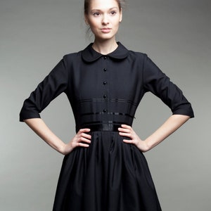 Dress For Women, Wool Dress, Winter Black Dress, Audrey Hepburn Dress, 1950's Dress, Shirt Dress, Cocktail Dress, Little Black Dress,Elegant image 1