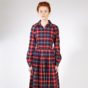 Women Dress, Plaid Dress, 1950&#39;s Dress, Tartan Dress, Flare Dress, Shirt Dress, Office Dress, Vintage Style Dress, Long Sleeve Dress, Retro