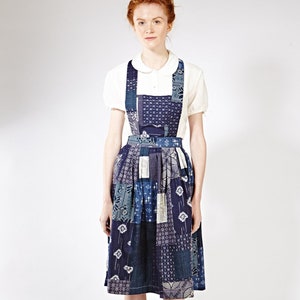 Women Apron Dress, Flare Dress, Midi Dress, Patchwork Dress, 1950&#39;s Dress, Midi Apron Dress, Pleated Dress, Circle Dress, Retro Style
