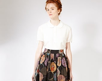 Women Linen Skirt, Floral Skirt, 1950's Skirt, Retro Skirt, Pleated Skirt, Linen Pocket Skirt, Flare Skirt, Circle Skirt, Full Skirt, Swing