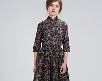 Robe col mandarin - robes cheongsam de style vintage pour femme - Tenue imprimée Liberty