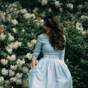 Wedding guest dress Blue wedding dress Linen bridesmaid dress by Mrs Pomeranz Light blue #1 photo