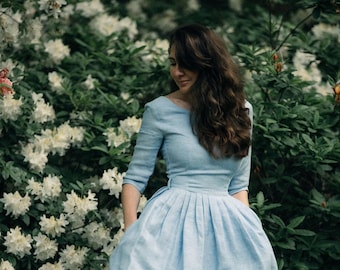 Wedding guest dress - Blue wedding dress - Linen bridesmaid dress by Mrs Pomeranz