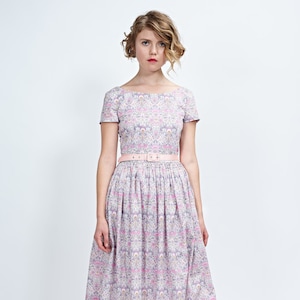Women Pink Dress, Midi Wedding Guest Dress, 1950&#39;s Dress, Cocktail Flare Dress, Vintage Style Dress, Bridesmaid Retro Dress, VLV Dress,Swing