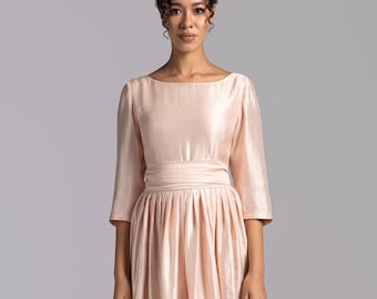 Vestido derby, vestido de invitada de boda en color melocotón, vestido de dama de honor, vestido de madre de la novia o del novio de Mrs Pomeranz