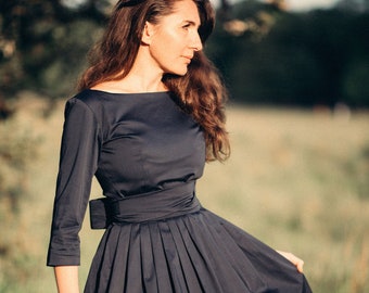 navy 50s style bridesmaid dresses Retro Stage Navy Blue 1950s Vintage Halter Swing Dress main image 1