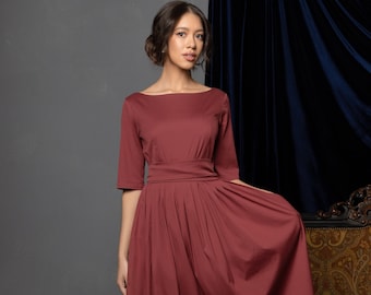 Bordo mother of the bride or groom dress - Mid-calf length mother of the bride dress -  Modest dresses for wedding guest by Mrs Pomeranz