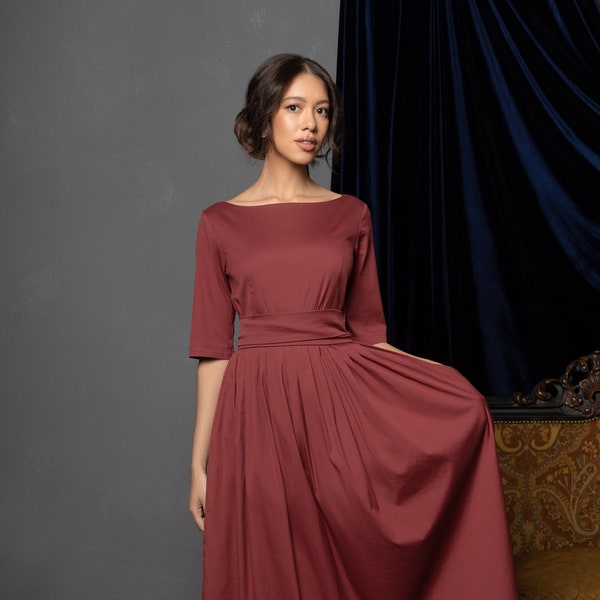 Bordo mother of the bride or groom dress - Mid-calf length mother of the bride dress -  Modest dresses for wedding guest by Mrs Pomeranz