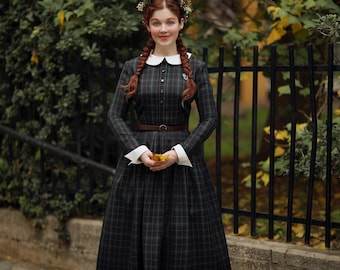1950's Dress, Wool Dress, Peter Pan Collar Dress, Pocket