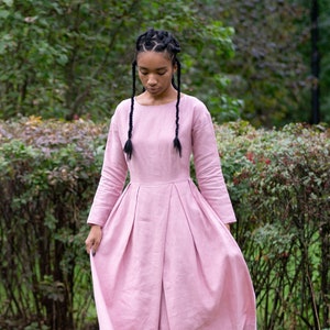 Long Sleeves Linen Dress, Country Dress, Modest Linen Clothing, Maxi Dress For Women, Bridesmaid Linen Dress, Wedding Guest Dress, Plus Size