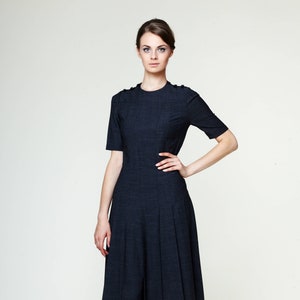 Women Midi Dress, Gray Wool Dress, 1940&#39;s Dress, Pleated Dress, Retro Dress, Flare Dress, Office Dress, Wool Clothing, Vintage Style Dress
