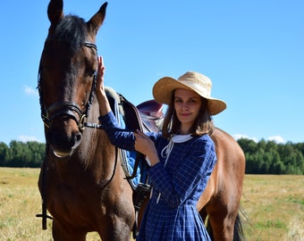 Linen Gingham Dress, Peter Pan Collar Dress, Amish Linen Dress, Puritan Dress, Linen Collar Dress, Shirt Linen Dress, Linen Clothing, Flare