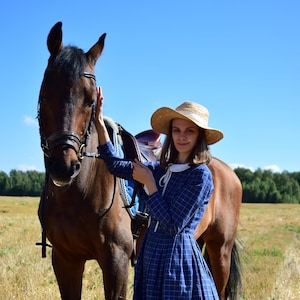 Linen Gingham Dress, Peter Pan Collar Dress, Amish Linen Dress, Puritan Dress, Linen Collar Dress, Shirt Linen Dress, Linen Clothing, Flare
