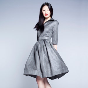 Grey Dress, Shirt Dress, Wool Dress, Custom Dress, Plus Size Clothing, Dress With Belt, Japanese Clothing, Silver Dress, Holiday Dress,Party