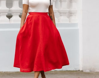 LB High Waisted Pencil Skirt in Red Cotton Sateen | Laura Byrnes Design