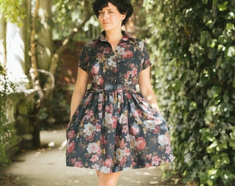 Shirtwaist floral dress in plus size with pockets Artemisia by Mrspomeranz