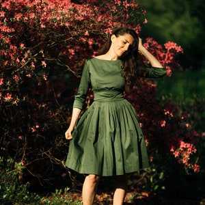大人気 Dress, Cotton Dress, Bridesmaid Green Circle up Pin Dress, その他