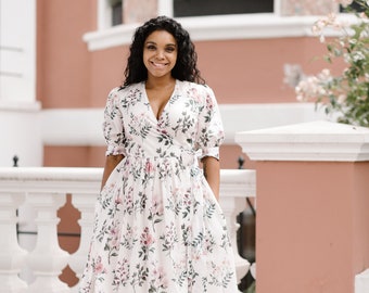 Floral romantic Liberty of London wedding guest dress - Summer princess sleeve wrap dresses with side pockets of liberty tana lawn cotton