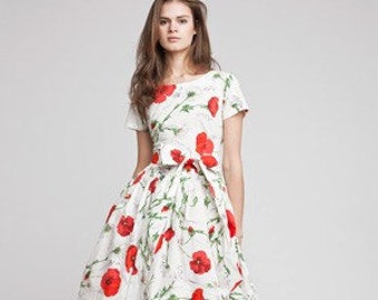 Dress For Women, Floral Dress, Bridesmaid Dress, 1950's Dress, Midi Dress, Floral Wedding Dress, Wedding Guest Dress, Cocktail Dress, Pocket