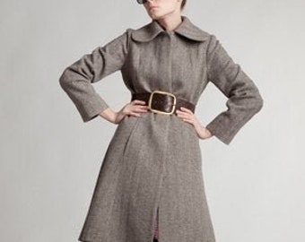 Grey Wool Coat, Belt Coat, Princess Wool Coat, Women Elegant Coat, 1960's Clothing, Winter Coat, Extravagant Coat, Winter Wool Clothing