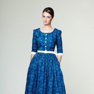 Midi Dress, Blue Dress, Modest Dress, Mother Of The Bride, Vintage Prom Dress,1950&#39;s Dress,Bridesmaid Dress,Liberty Print Dress,Laura Ashley