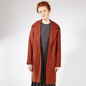 Women Minimalist Coat, Wool Coat, Rust Coat, Winter Coat, Warm Overcoat, Jacket Coat, Wool Clothing, Oversize Coat, Elegant Coat, Loose Fit