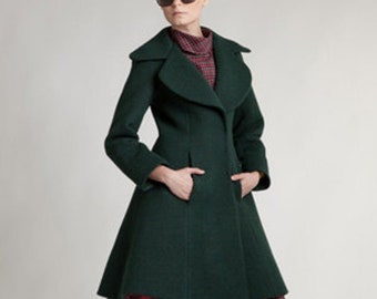 Princess Wool Coat, Women Coat, 1960's Coat, Green Wool Coat, Pocket Coat, Winter Vintage Coat, 1960's Clothing, Warm Coat, Extravagant Coat