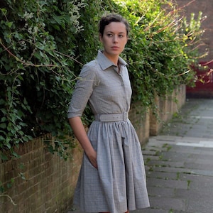 Vintage Style Shirt Dress, 1950's Dress, Office Dress, Retro Dress, Pocket Dress, Custom Dress, Pleated Dress, Flare Dress, Belt Dress,Swing