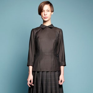 Women Suit, Women Wool Costume, Skirt and Blouse, Set Of 2, Elegant Suit, Wool Suit, Black Shirt, Pleated Skirt, Flare Skirt,Collared Blouse