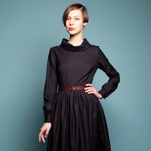 Women Dress, Midi Dress, Wool Dress, Plaid Dress, 1950&#39;s Dress, Vintage Style Dress, Belt Dress, Office Dress, Pocket Dress, Cocktail Dress