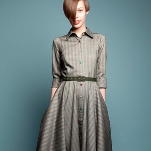 Dress For Women, Wool Dress, Gray Dress, Winter Midi Dress, Shirt Dress, Belt Dress, 1950&#39;s Dress, Retro Dress, Vintage Style, Flare Dress