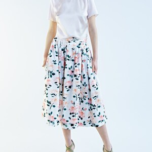 Pink rose flower midi skirt - 50s retro style floral cotton full circle skirts with exclusive Mrs Pomeranz print